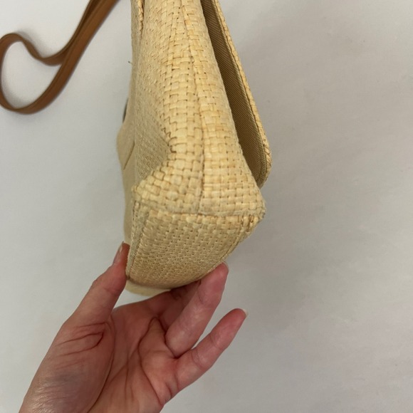 Vintage Fossil Straw Crossbody Bag Purse Floral Embroidered Tan‎ Leather Strap - Picture 5 of 13